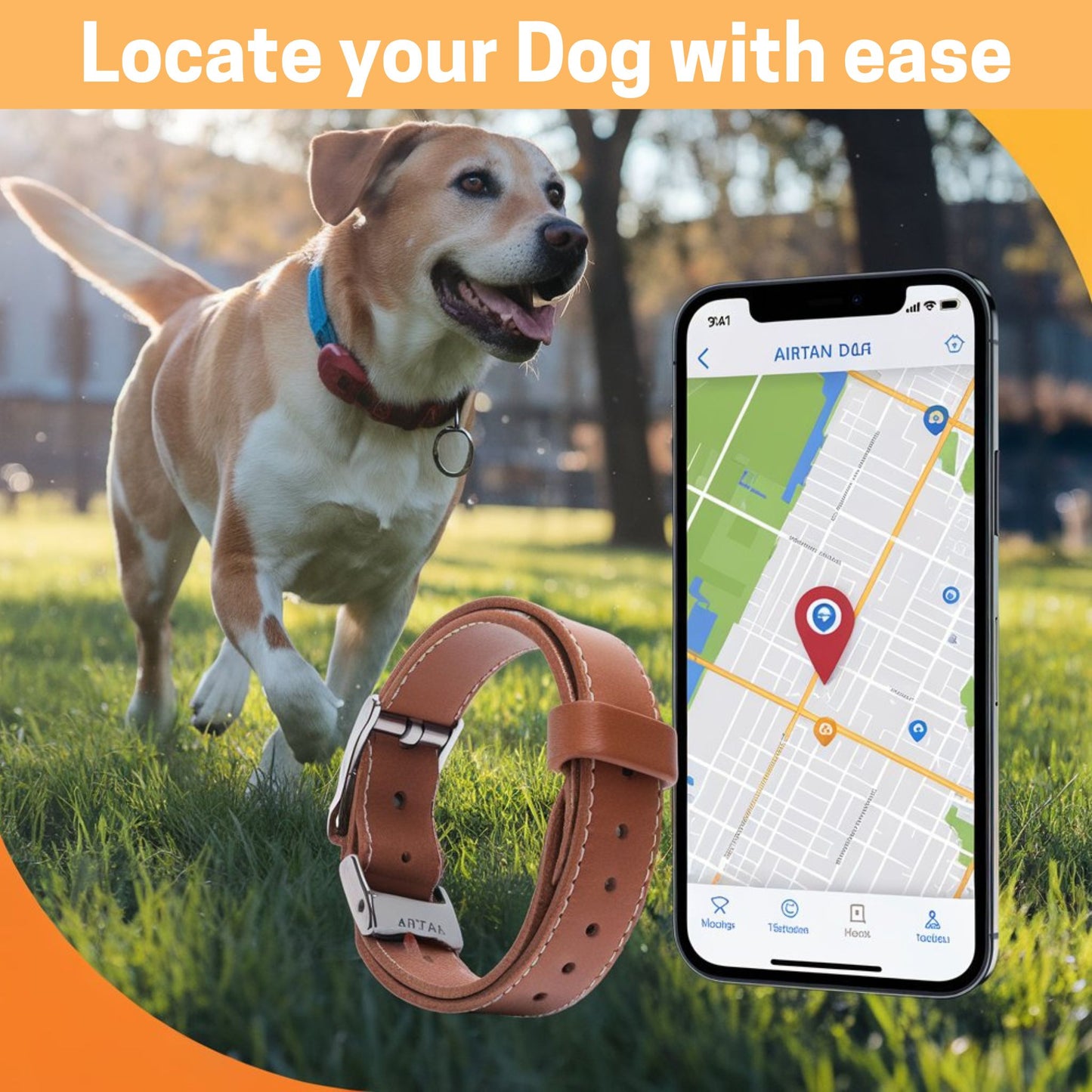 New Leather Airtag Dog Collar Pet Adjustable Collar