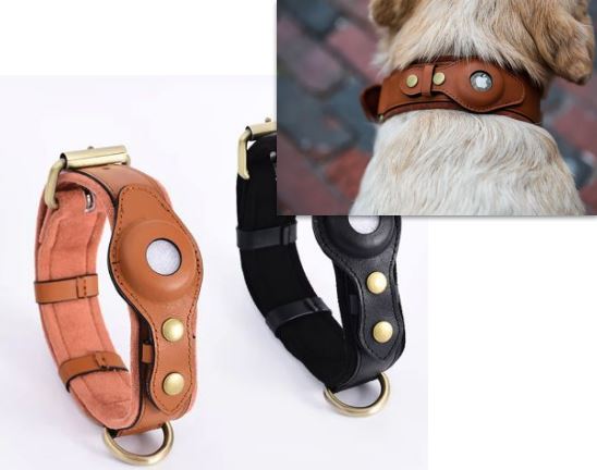 New Leather Airtag Dog Collar Pet Adjustable Collar
